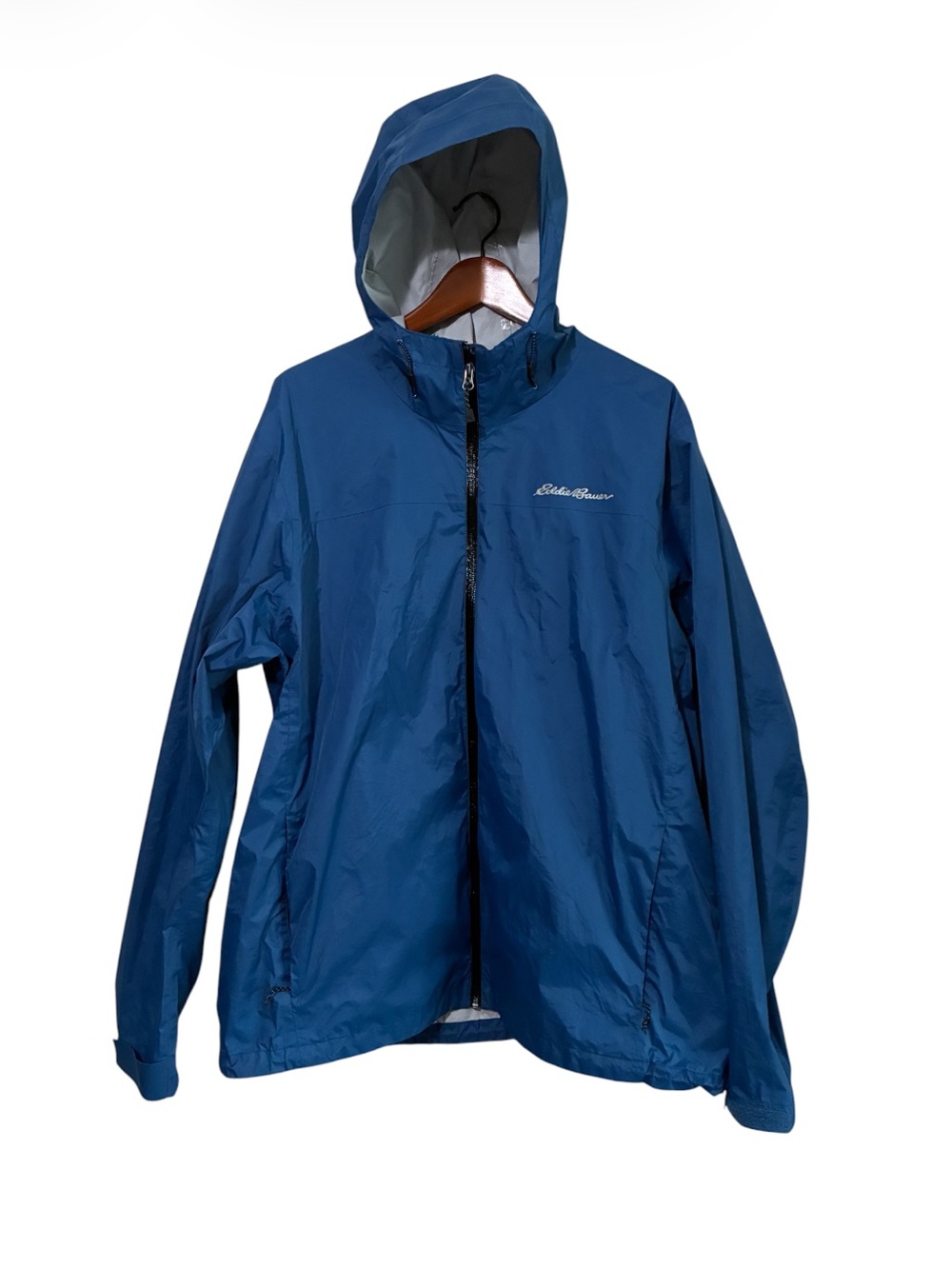 Eddie Bauer Men's Blue Hooded Rain Jacket Coat Size XL